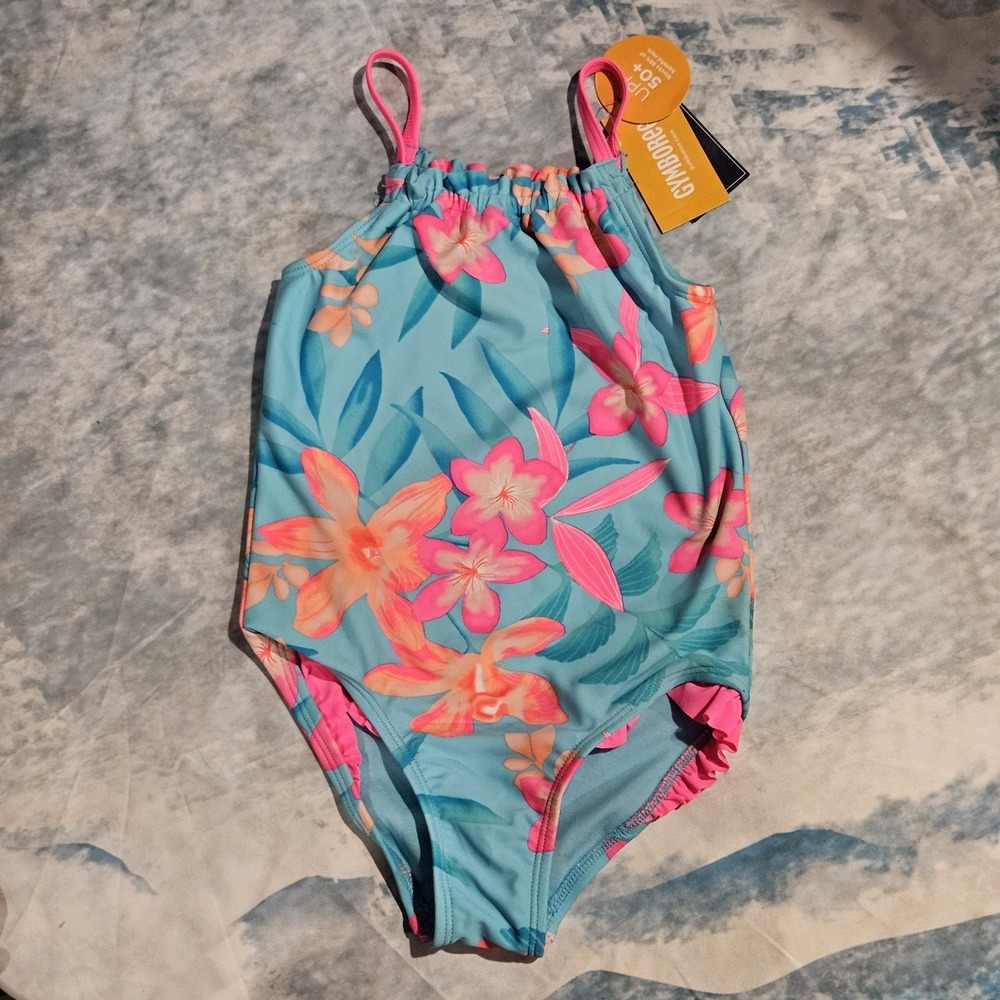 Gymboree Girls One Piece Swimsuit Size 5T Tropical Floral NWT Blue‎ Pink